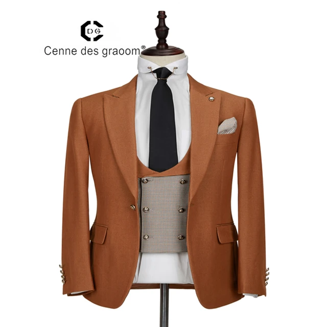 

Mens Suits 3 Piece Slim Fit Wedding brown Business Dinner Suit for Men Cenne des graoom Lapel Blazer Waistcoat Trousers