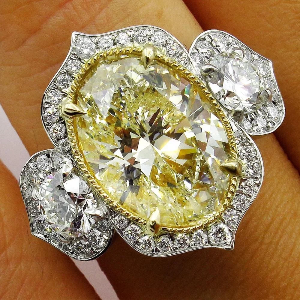 

Hot Sale Luxury Female Yellow Oval Zircon Ring Fashion Filled Jewelry Promise Engagement Rings For Women