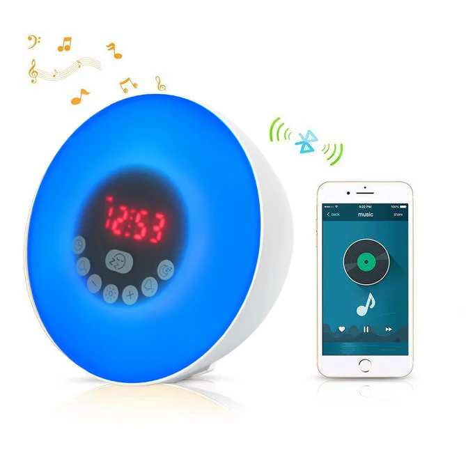 

Sunrise Alarm Clock Bluetooth Speaker, Smart Wake up Light Sleep Aid Digital Alarm Clock with Sunset Simulation and FM Radio