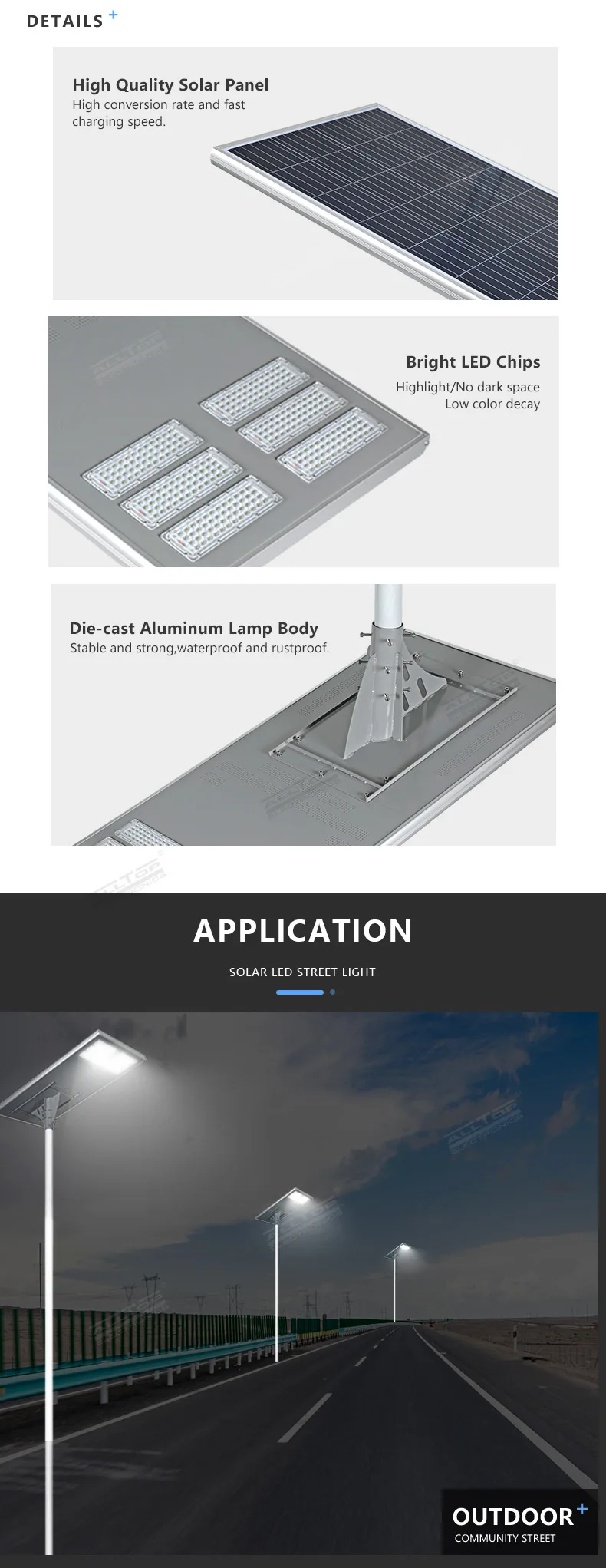 ALLTOP Modern design all in one integrated aluminium smd 200watt solar power street light with pole