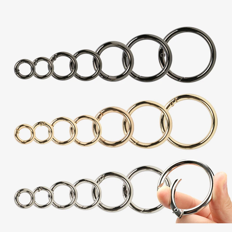 

Various sizes metal gate O rings shiny gold 50mm 25mm spring open rings