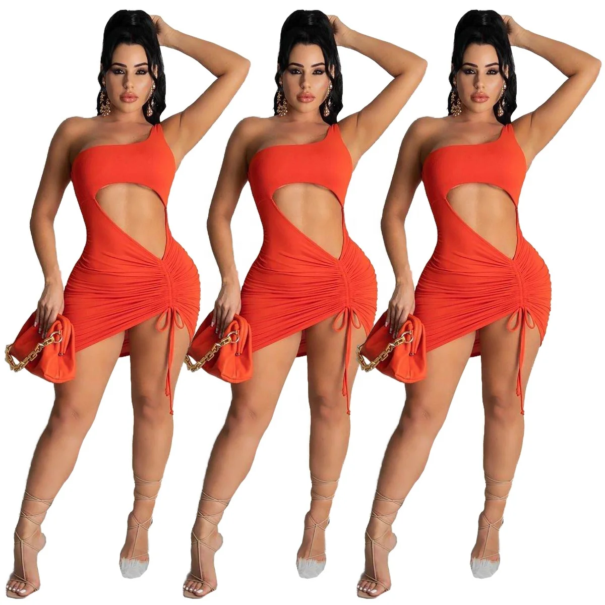 

Sexy One Shoulder Night Club Party Dress Summer Women Sleeveless Sexy Bodycon Mini Dresses, Black