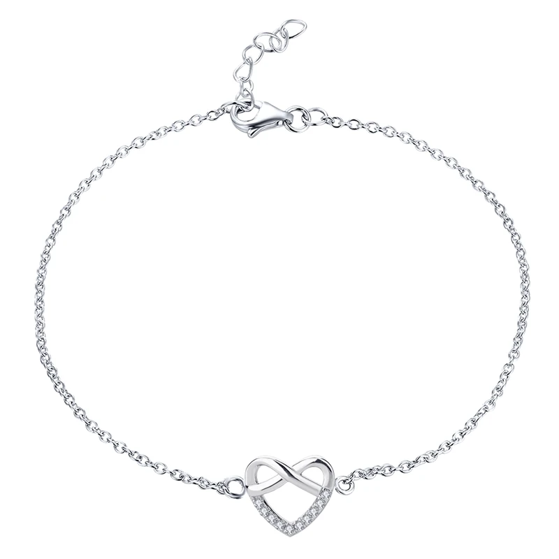 

Simple And Elegance Jewelry 925 Sterling Silver Love Heart and Infinity Bracelet With 3A White Cubic Zircon For Women