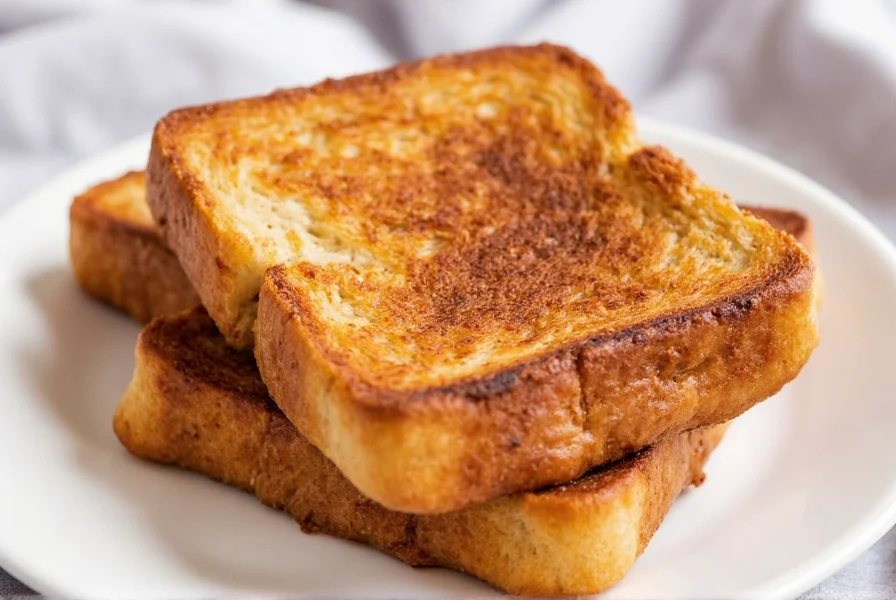 Perfectly golden cinnamon toast on white plate with cinnamon and sugar mixture sprinkled evenly