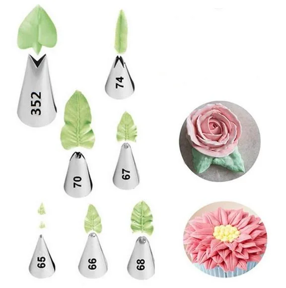 

2020 hot sell 7pcs leaf shape icing piping nozzles set / cake decorating tips / baking nozzles for baking, Silver
