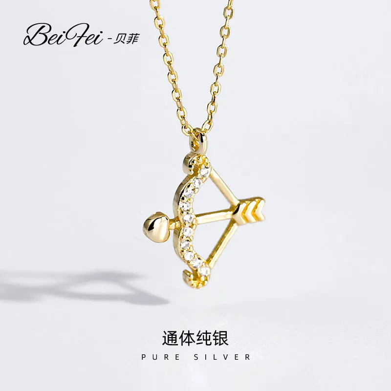 

Dainty Necklaces 925 Sterling Silver Charm Love Cupid Bow Arrow Pendant Zircon Gold Plated Necklace for women