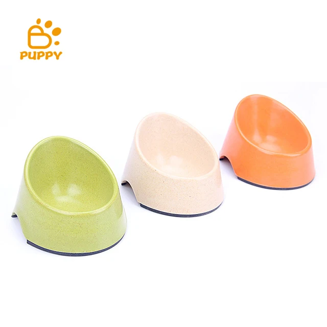 

Green Bamboo Fibre Pet Bowls Pet Cat Dog Puppy Food Water Bowl Bevel Connection Bowl, Pink, green, orange