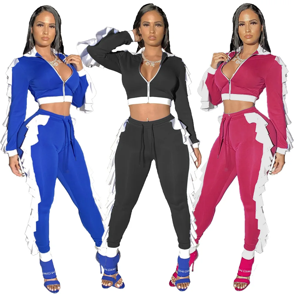 

Amazon Hot Sale Autumn Women'S Sexy Sports Suit 2 Piece Fall Tracksuits Women, Black/red/blue