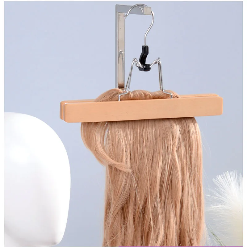 

25cm Natural Wooden pants hair extension hangers clamp Wig clip pant hanger with locking bar