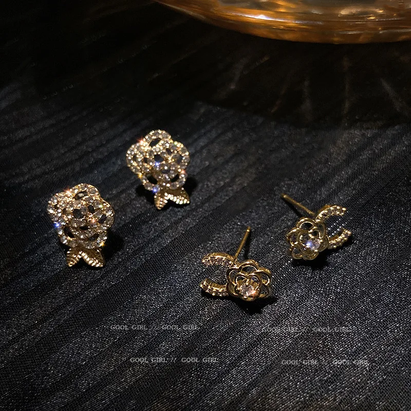 

fashion trendy crystal flower earrings gold plated