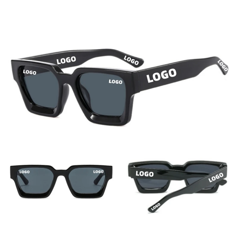 

Lucky Custom Brand Logo Designer Sun Glasses Fashion Gafas De Sol Shades Black Chunky Vintage Square Sunglasses
