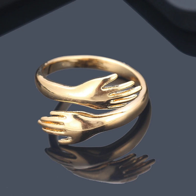 

New Romantic Hand with Love Hug Rings Creative Adjustable Love Forever Open Finger Hand Ring For Women Men Fashion Jewelry Gift, As the picture