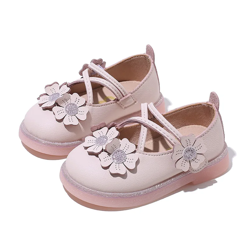 

32082 pink flower light toddlers girl and baby dress shoes