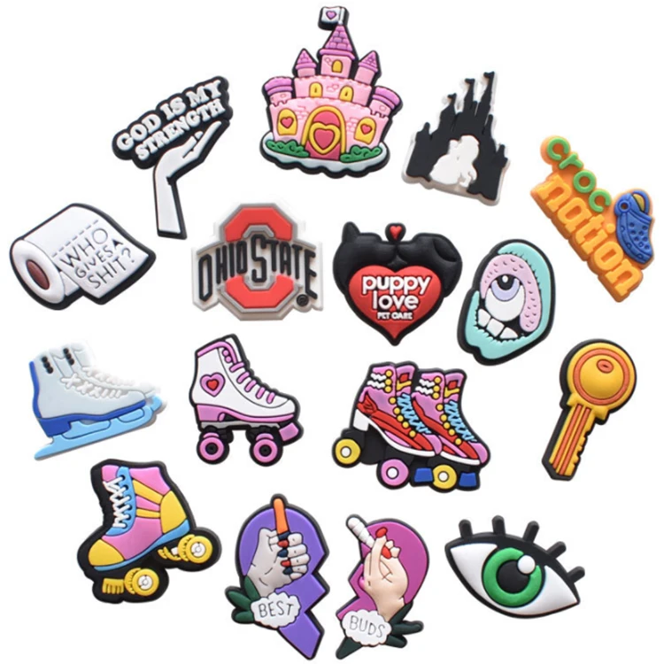 

Eco-friendly Custom Cartoon Logo Soft Rubber PVC Croc Shoe Charms for Shoes Accessories, As pictures show