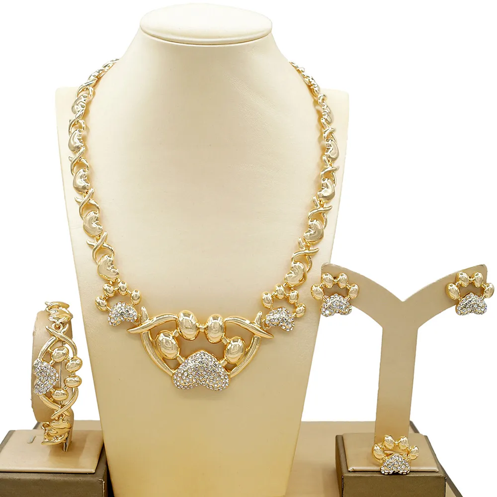 

Yulaili Patte d'ours I Love You Dubai Xoxo Jewelry Set Hugs and Kisses 18k Gold Plated Fashion Costume Steel Jewelry Set X0087