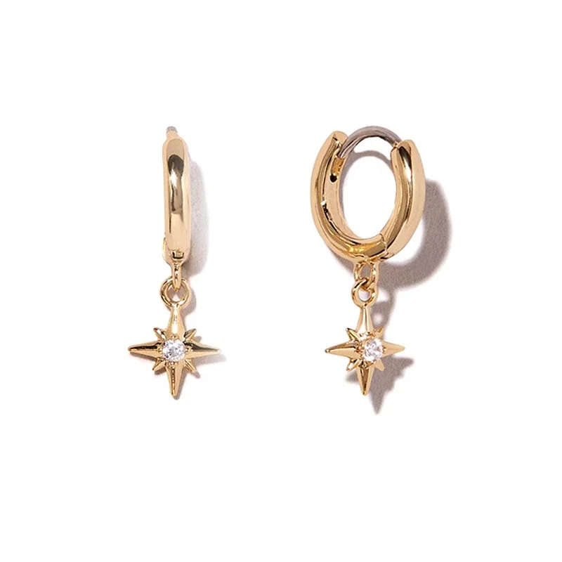 

14k jewelry wholesale 925 Sterling silver huggie starburst dangle hoop Celestial bodies earrings with zircon