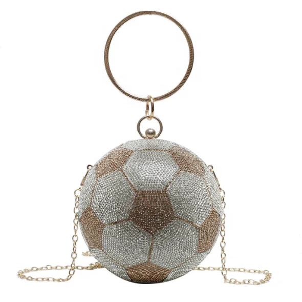 

Ring Handle Rhinestone Basketball Football Party Hand Bags Round Ball Ladies Evening