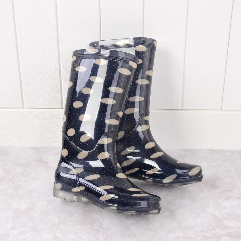 

Hot sale beautiful high rainwear cheap PVC nice pattern rain boots lady transparent non-slip waterproof high rainboots for women