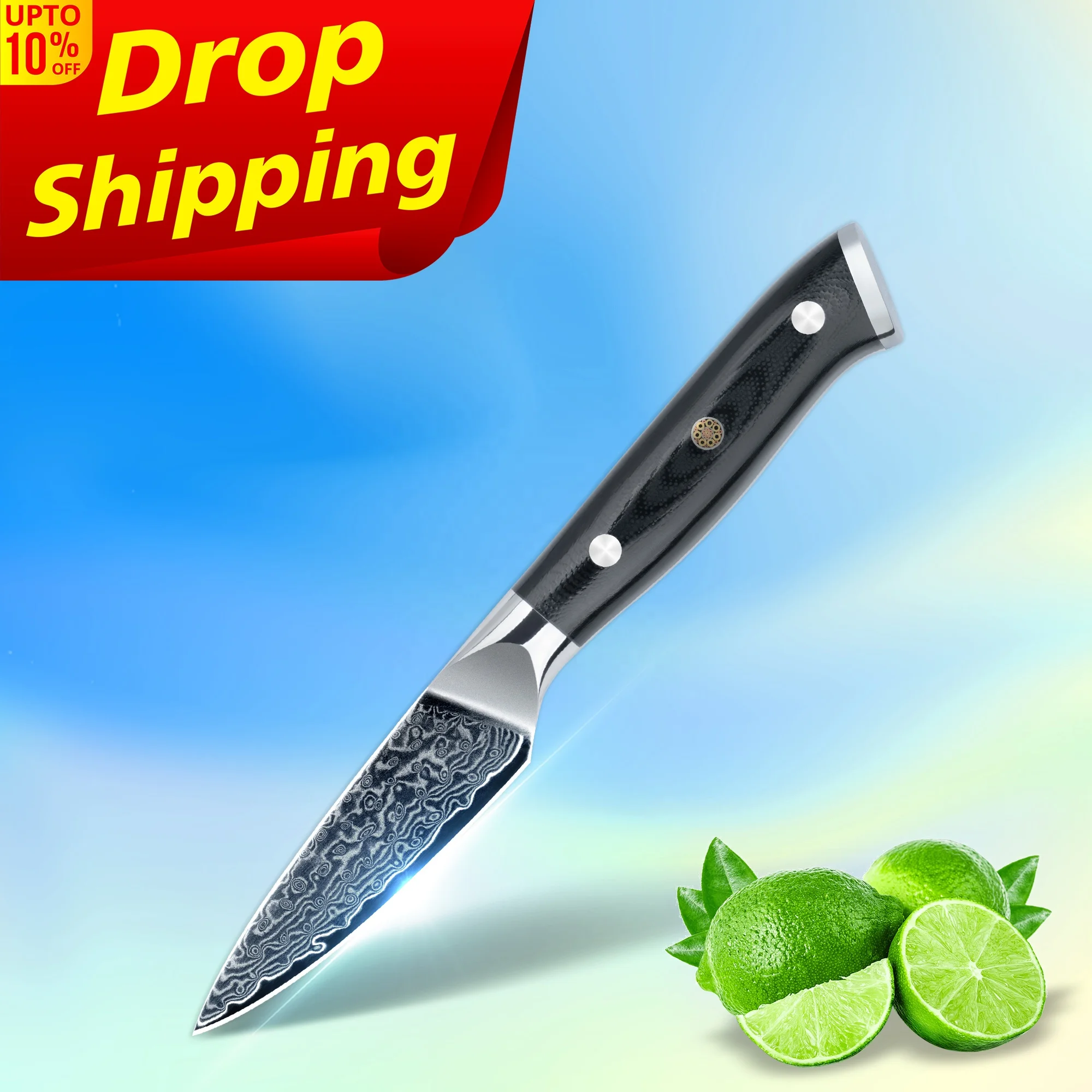 

30% off SkyCook 3 inch damascus paring knife peeling knife kitchen knife damascus With Black G10 Handle