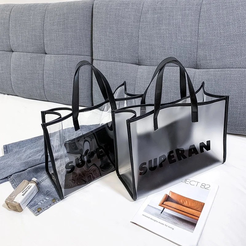 

Wholesale Transparent Clear Women pvc laser plaid plastic tote shopping bag