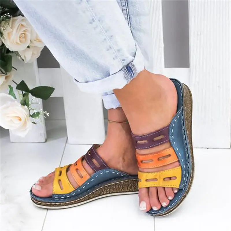 

2019 Summer Women Stitching Sandals Ladies Open Toe Casual Platform Wedge Slides Beach Shoes Dropshipping