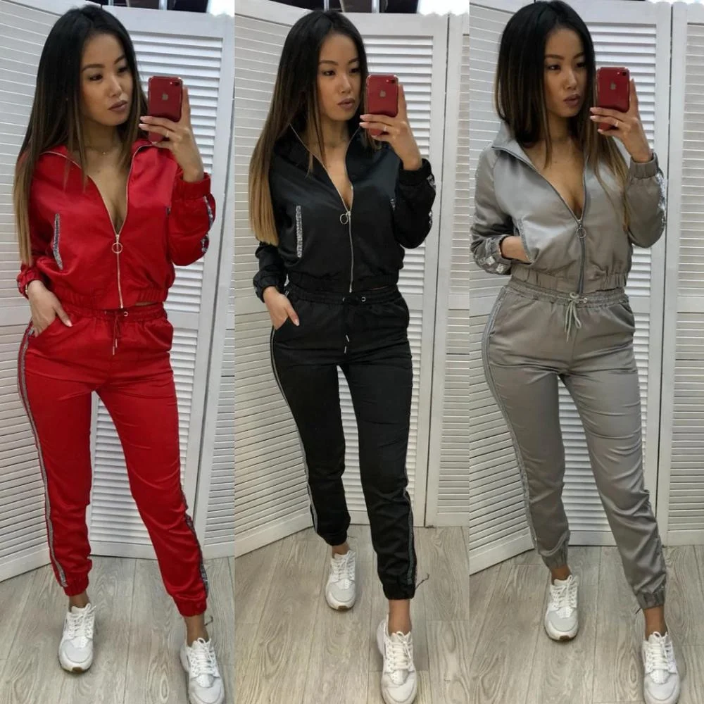 B61802A Hot style European and American women's clothing stitching sports casual suit two-piece set
