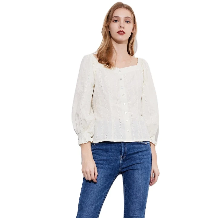 

2021 Spring and Summer Ladies Casual Elegant Square Collar Long Sleeve Women Tops