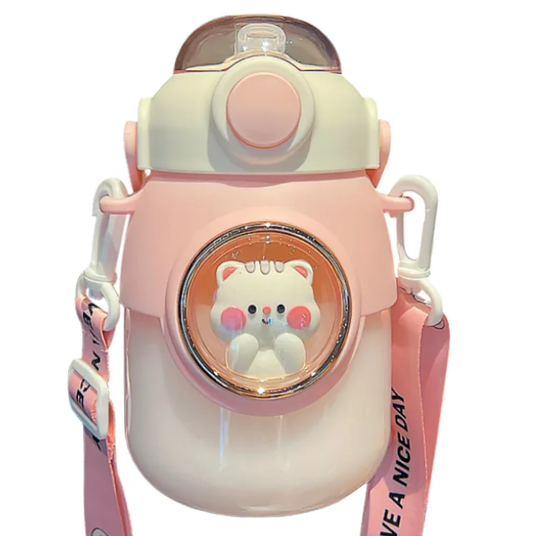 

Wholesale Best Seller Cute Stainless Steel Vacuum Flask Animal Straw Cartoon Children's Thermos Cup With Strap