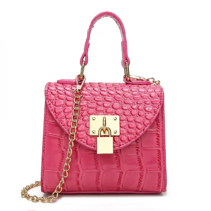 

Wholesale summer crocodile pattern leather chain lock girls shoulder bag mini bag women luxury small handbags, 8 color
