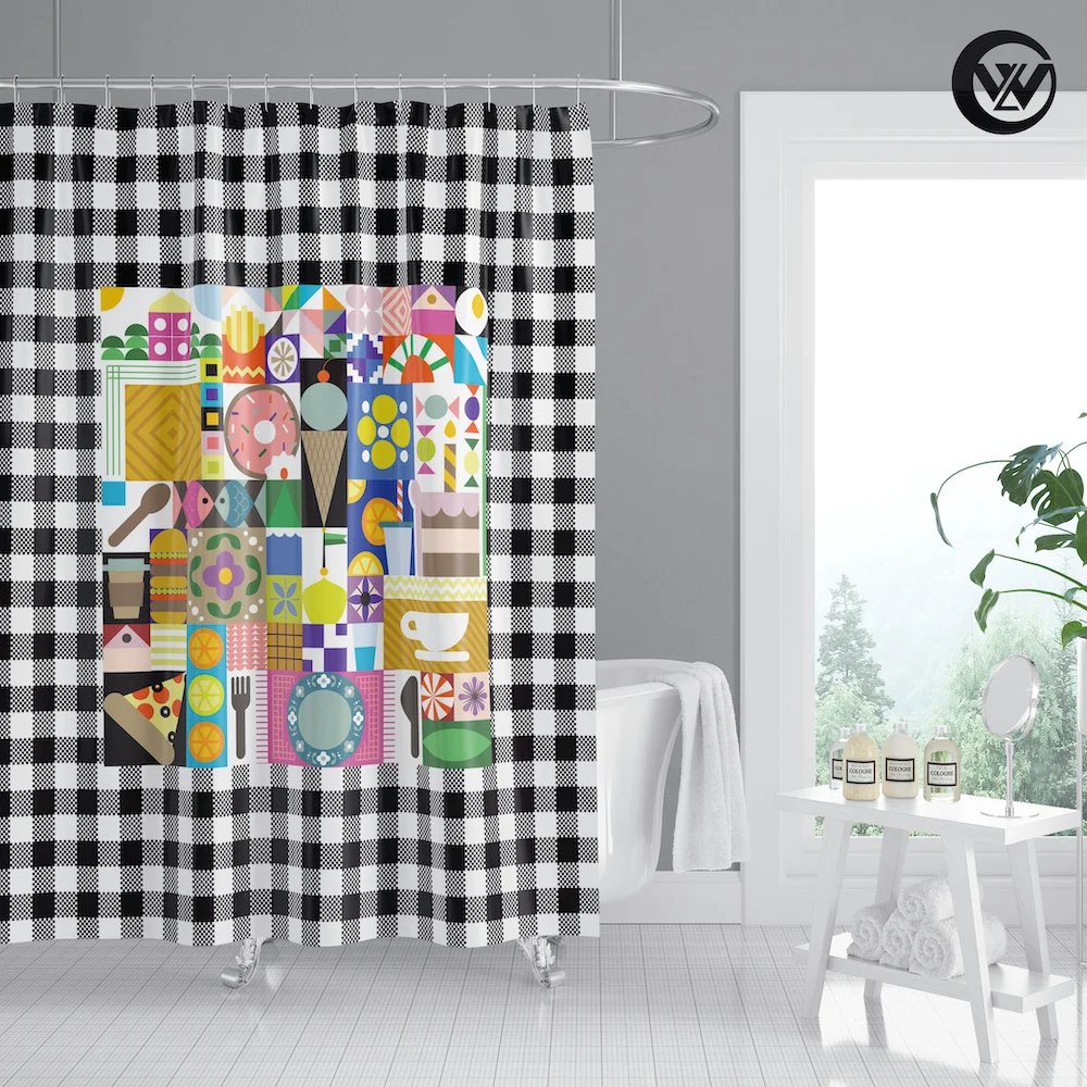 

Modern Creativit Geometry Sublimation Plain Kids Bathroom Shower Curtains, Designers Printing Funny Home Bath Bathroom Curtain/, Accept customized color