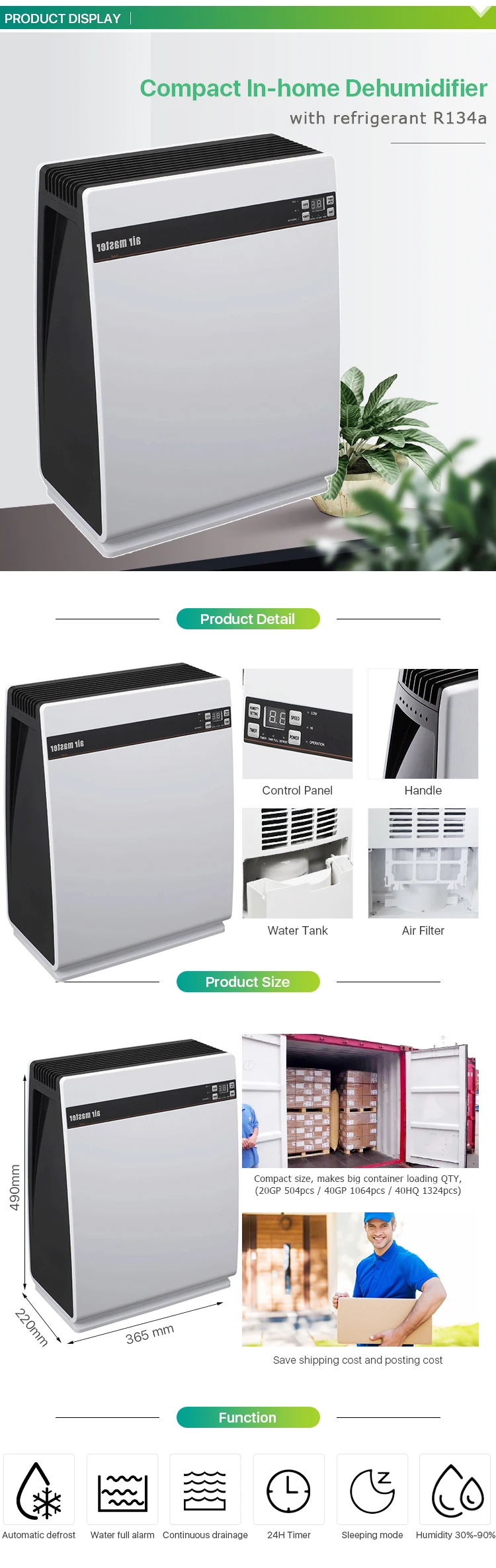 Room Air Portable Dehumidifier, 20L, 220-240V - detail 4