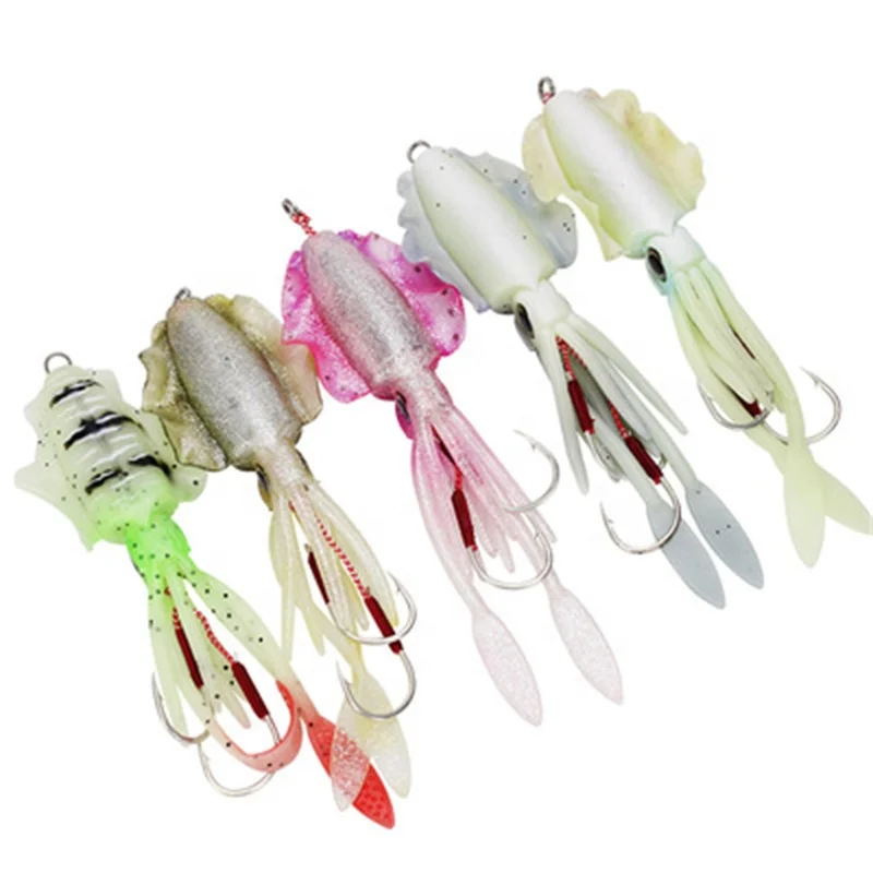 

Wholesale sea fishing bionic bait 15cm 60g squid lure soft bait with lead octopus double hook, 9 colors