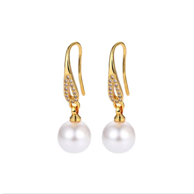 

14K Gold Filled Nearly Round 7.5-8mm White Freshwater Pearl Earrings Vintage Drop Dangle Hook Earrings Women Jewelry