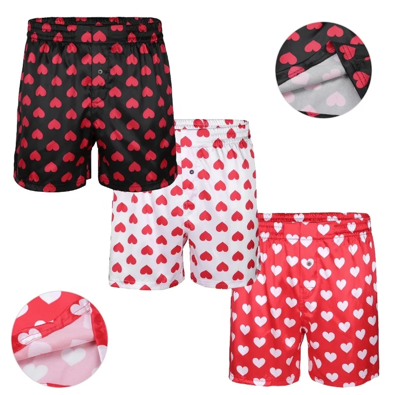 

Men's Silky Satin Boxer Shorts Love You Valentine Special Pajamas Sleepwear Lounge Halloween Underwear Pajama Bottoms Nightwear