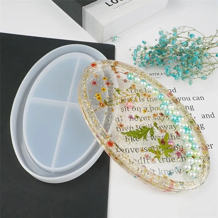

Y1696 Shiny oval shaped dish plate silicone plain tray mold for resin DIY Craft, White