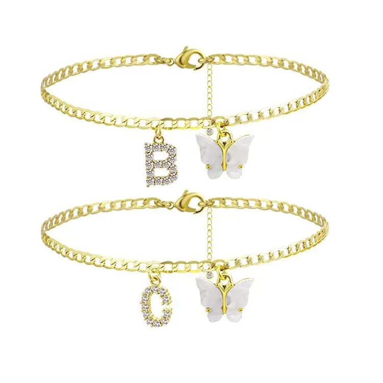 

SC Fashion Acrylic Butterfly A-Z Letter Ankle Bracelet Personalized 14K Gold Plated Butterfly Diamond Initial Anklets Women 2022