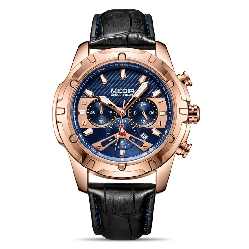 

Megir 2102 New Arrivals Genuine Leather Chronograph Sport Watch Mens Watches In Wristwatches Montre Homme relojes para hombres