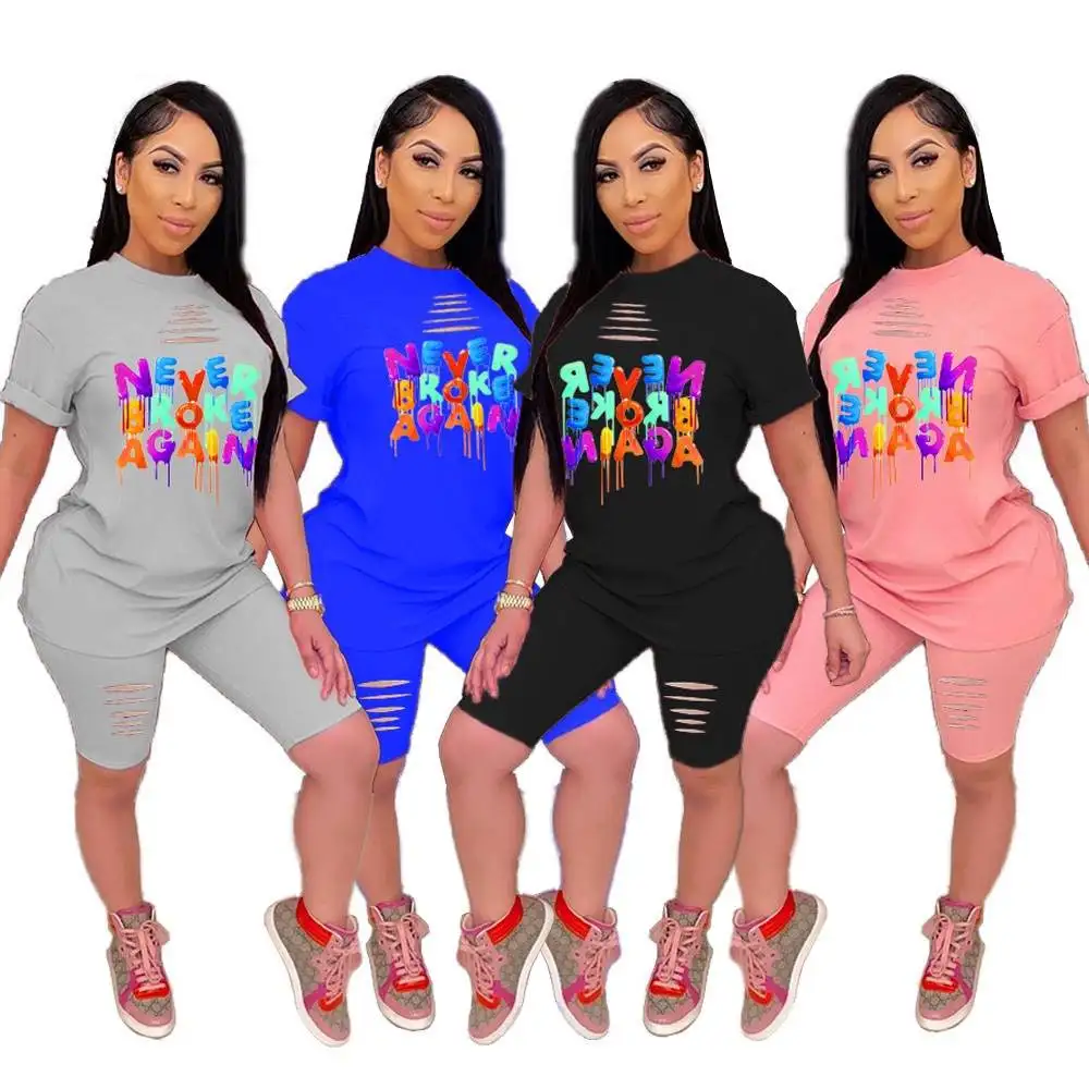 

Plus size Women fashion Sport Outfit colorful letter print casual short sleeves sweetwear shirt + pants