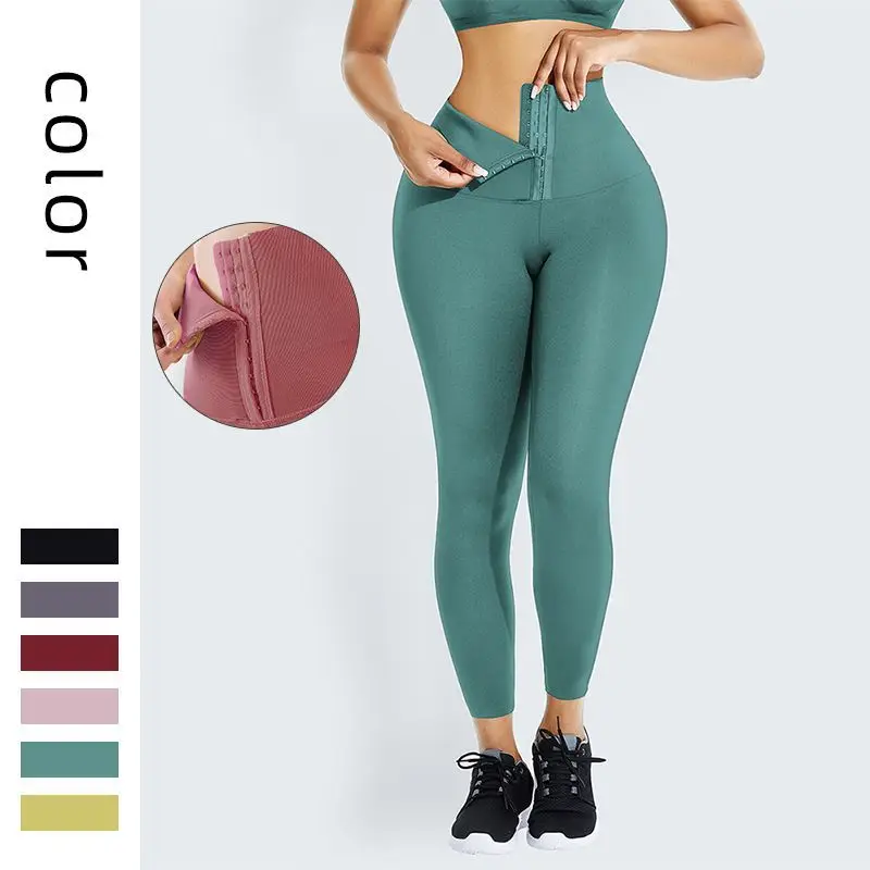 

Custom Logo Women Fitness Wear Compression Tight Slim Waist Trimmer High Waist Yoga Pants Waist Trainer Corset Leggings