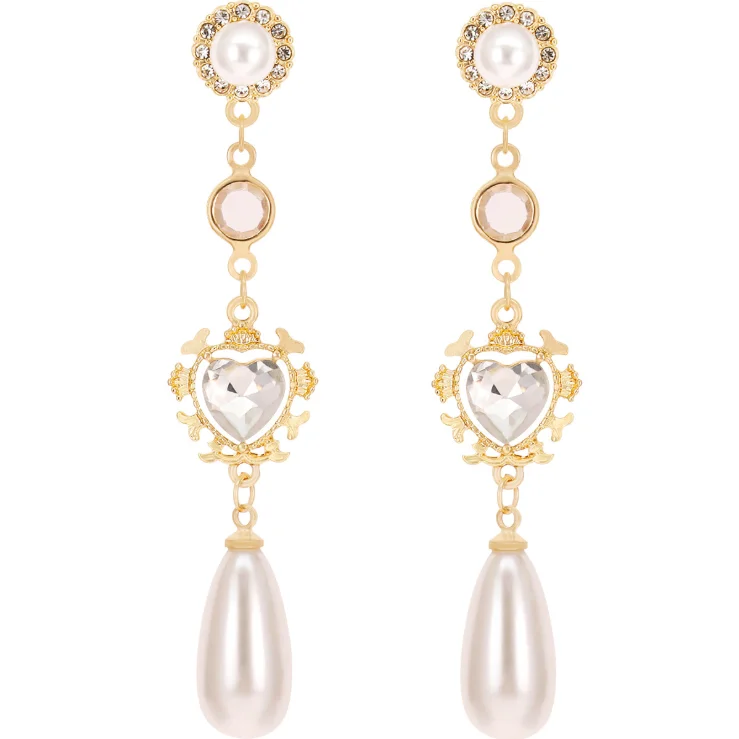 

New design crystal drop diamond jewelry women's pearl long hoop earrings