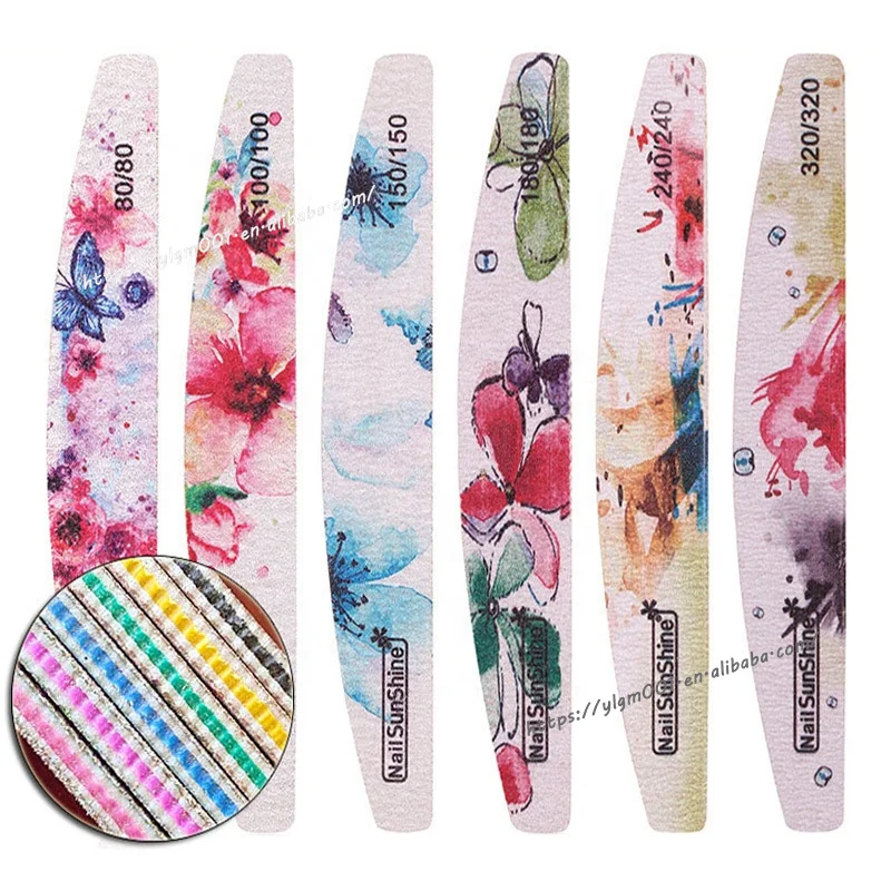 

New Printed Nail buffer Block Colorful Lime a ongle 80/100/150/180/240/320 Manicure Tools Nail Care Tools Flower Nail File, Picture