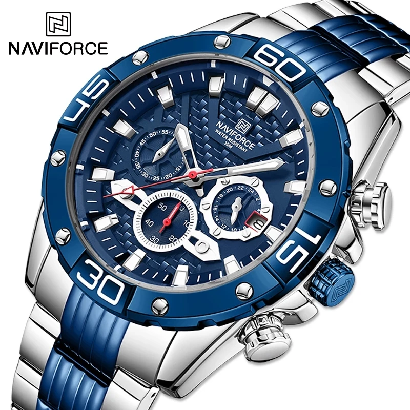 

NAVIFORCE 8019 Men's Watch Luxury Blue Business Quartz Clock Chronograph Sport Waterproof Watches Men Wrist Montre Homme, 5-colors