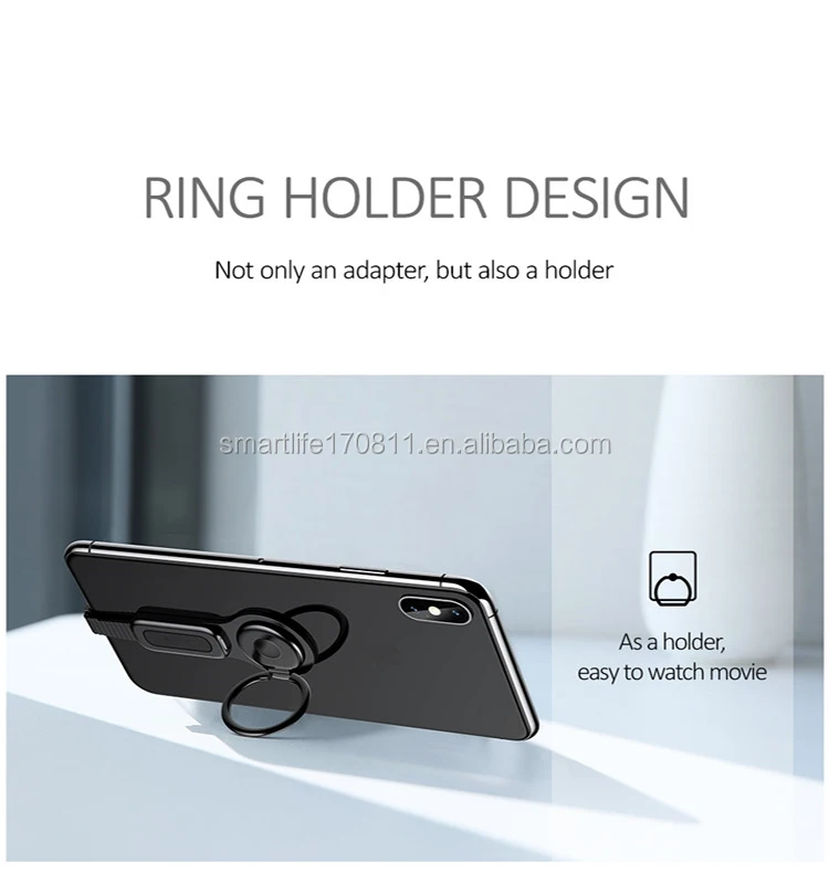 USAMS Dual Aux Audio Cable Adapter Earphone Headphone Games Charging Adapter With Finger Ring Holder for iphone