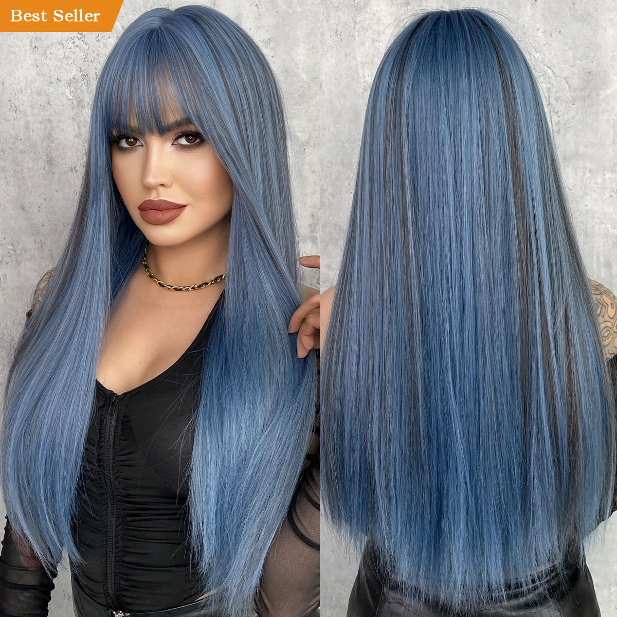 

Drag Queen Wig Long Straight Perruques with Bangs Blue Blonde Black Pink Red Gray Synthetic Wig for Anime Cosplay Pelucas