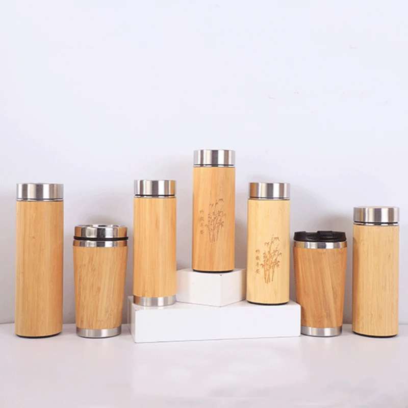 

Amazon Top Seller Eco Friendly Stainless Steel Bamboo Travel Flask Water Bottle Coffee Cup Tumbler Mugs, Natural bamboo