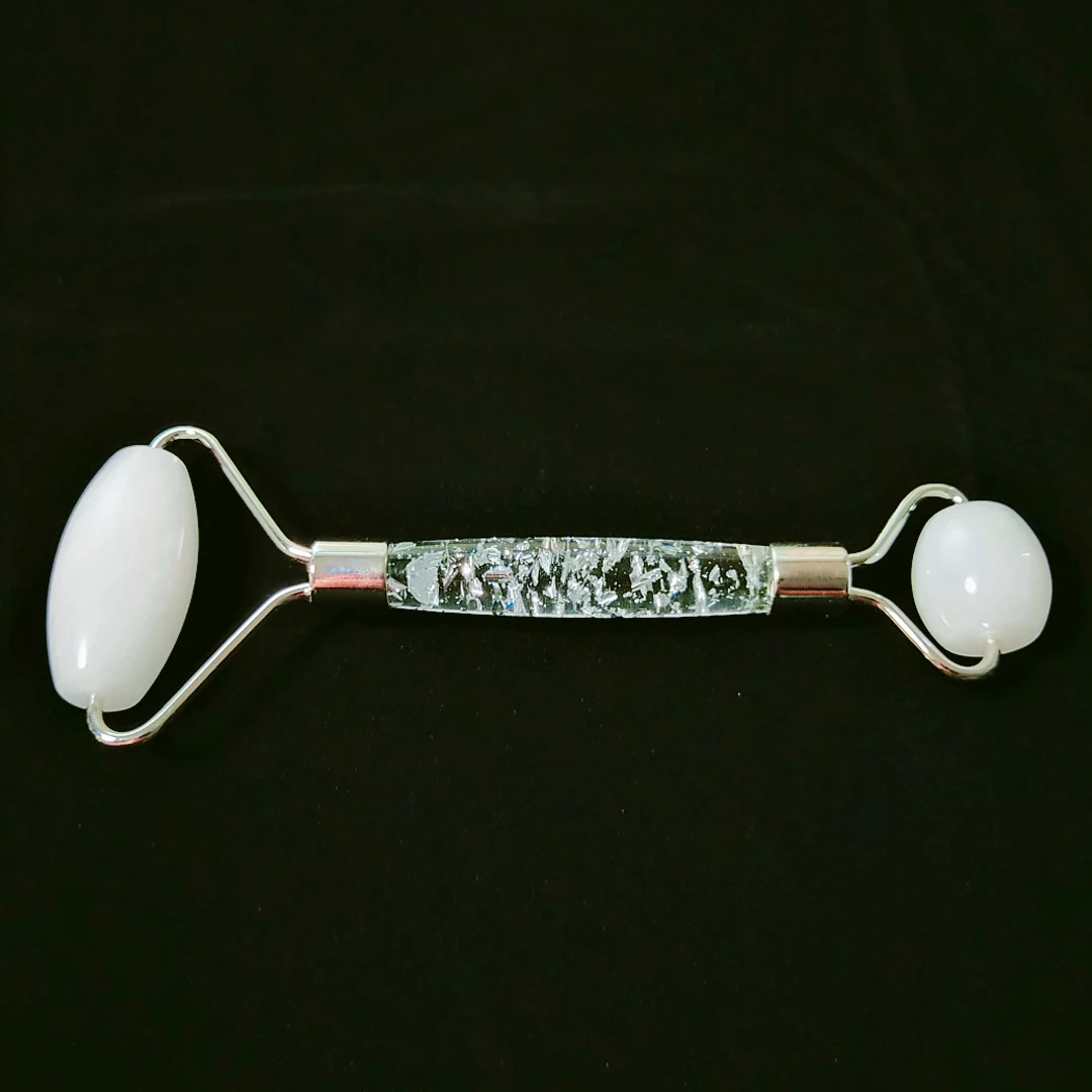 

Good Supply Natural stone jade facial massage roller White Jadez Rollers one hand massage and rugged edge roller