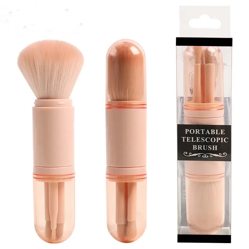 

2020 New Style For Travel Double Side Makeup Brushes Retractable 4 in 1 Mini Portable Eye Makeup Brushes Set, Customized color
