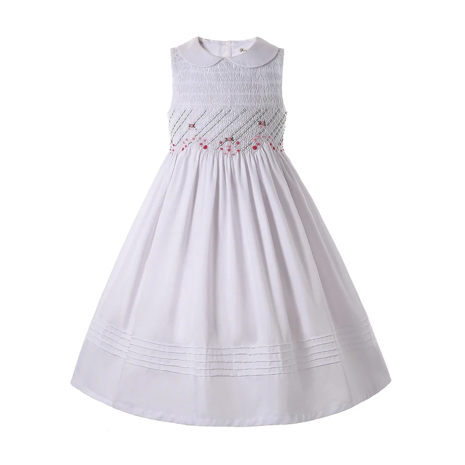 

Pettigirl 2022 New Fashion Children White Handemade Girls Brithday Princess Party Smocked Dresses Kids Clothes Summer 3 to 12Y