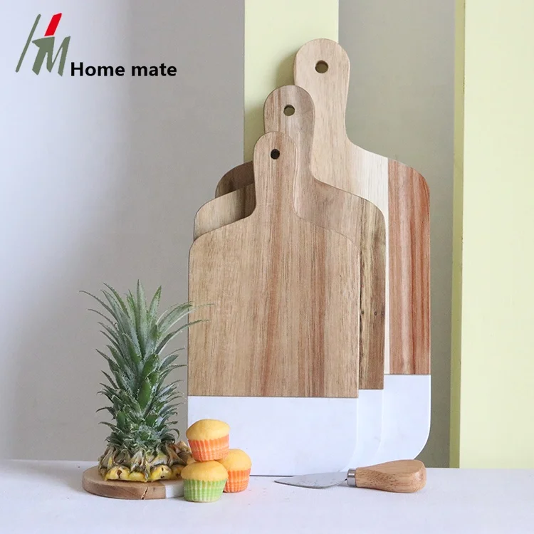 Eco-friendly Germany Popular Olive Oil Marble & Acacia Chopping Board with Handle Charcuterie Chopping Board for Dinnerware