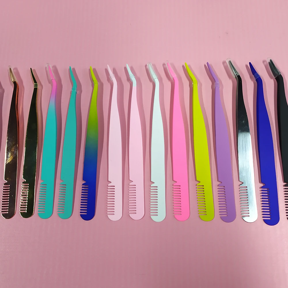 

Eyelash Extension Tweezers Pro Straight & Semi Angled Multi Color High Steel Lash Tweezers, Colourful